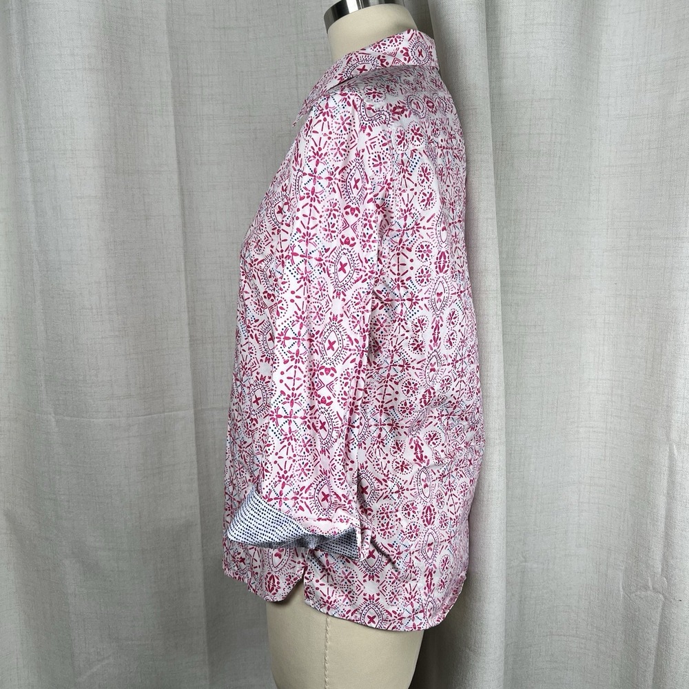Foxcroft Easy Care Button Down Geometric Pink Blu… - image 4